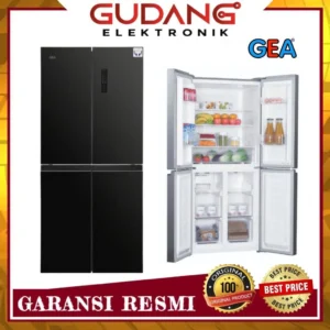 KULKAS 4 PINTU GEA G4D 404 LEMARI ES GEA G4D-404 4 PINTU BLACK GLASS